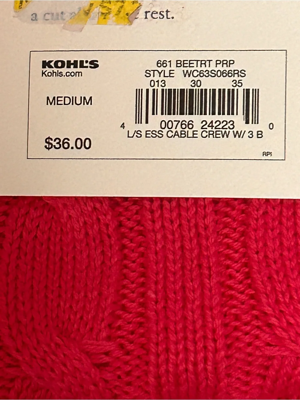 NWT Croft & Barrow Bright Pink Cable Crewneck Sweater Button Detail Preppy M